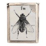 A Victorian silver and enamel vesta case, decorated with an amusing pictograph 'I'm fly', 40mm h, by
