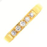 A five stone diamond ring, concave set, in 18ct gold, 3.5g, size J