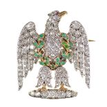 Royal Scots Greys. A diamond, emerald and ruby sweetheart brooch, first half 20th c, in gold,