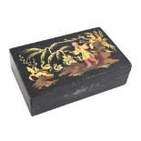A japanned wood box and cover, early 20th c,  with chinoiseries, 12.5cm l The sides with contact