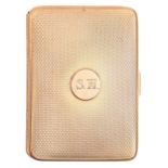 A 9ct gold cigarette case, engine turned, 83mm l, marks rubbed, Birmingham c1930, 63.7g One or two