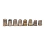 Five Continental silver thimbles, 19th c, one with steel top, various sizes, 14dwts and two