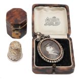 A German paste set oval silver locket, c1900, 51cm, probably Pforzheim, indistinct maker's mark