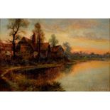 Charles McKinley (19th / early 20th c) - A Half Timbered House at Sunset; A Village in the Fens, a