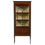 An Edwardian mahogany and inlaid china cabinet, with oval glazing bars, 167cm h; 34 x 71cm Good