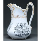 A Staffordshire white earthenware jug, c1860, with gilt inscription Philanthropic School Redhill
