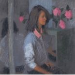 Mary Beresford Williams (1931 - ) - Portrait of a Young Lady, three-quarter length, in profile,