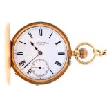 An English 18ct gold half hunting cased keyless lever watch, J R Losada 105 Regent Strt London, No