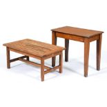An oak occasional table,  62cm h; 40 x 68cm and another with slatted top (2)