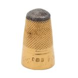 A  George III 18ct gold thimble, with (detached) steel top, inscribed ANNA MARIA YOUNG and dated