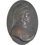 A bronze medallion of Dante, 19th c, brown patina rubbed slightly, oval, 12cm Good condition
