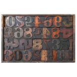 British Letterpress Printing. A case of wood type, (woodletter) first half 20th c, including 'A'