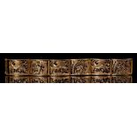 An 18ct gold bracelet, of six rectangular openwork panels of dragon and phoenix, 17.3cm l, import