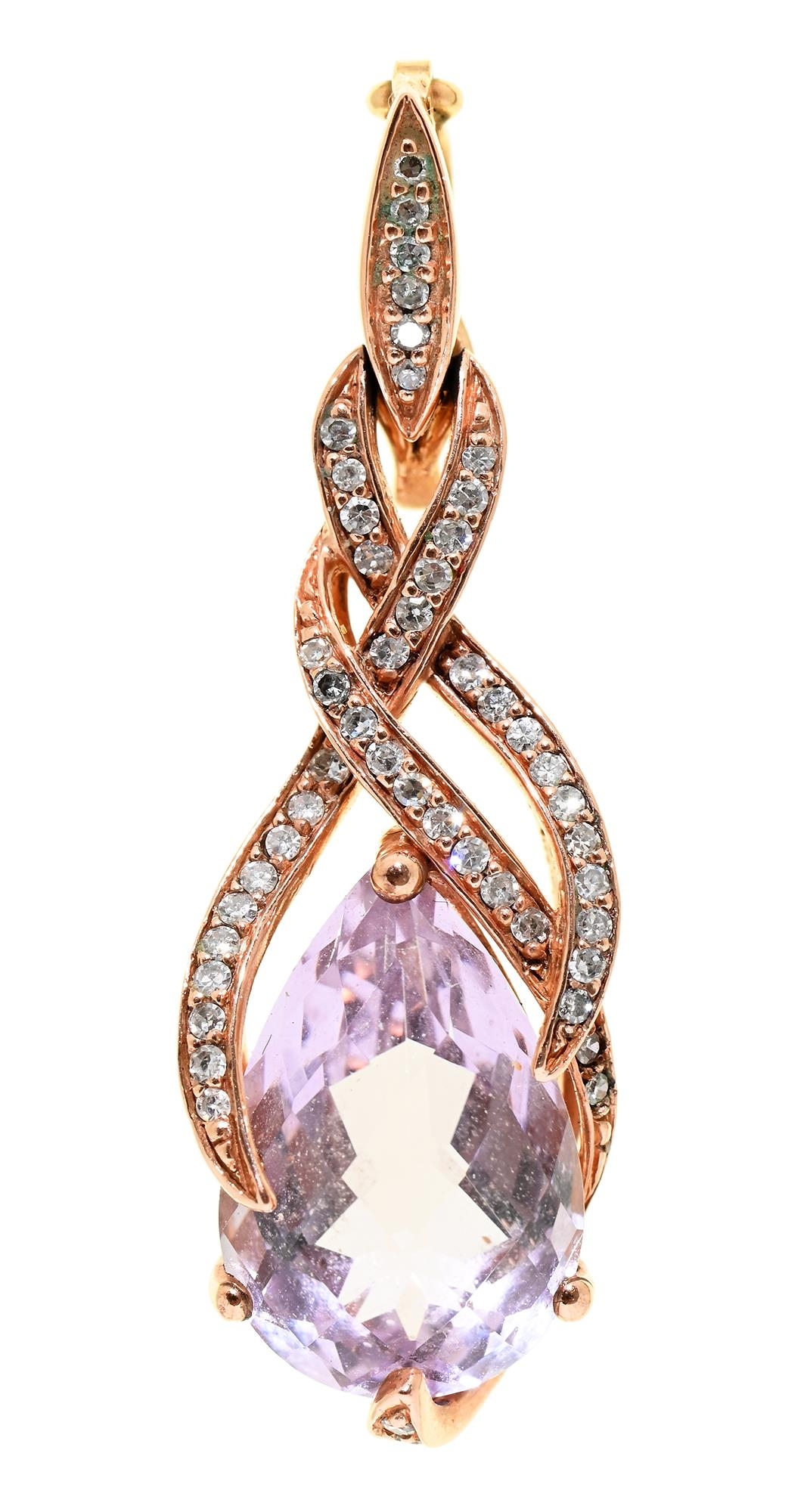 A diamond and briolette pink tourmaline  pendant, in 9ct gold, 38mm h, import marked, 4.7g Good