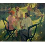 Nancy Bradburne, 20th c - Al Fresco, signed, inscribed and titled Chelsea Artists label to verso,