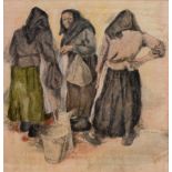 Alick Knight RA (1903-1983) - Three Peasant Women, signed within the print, the mount further