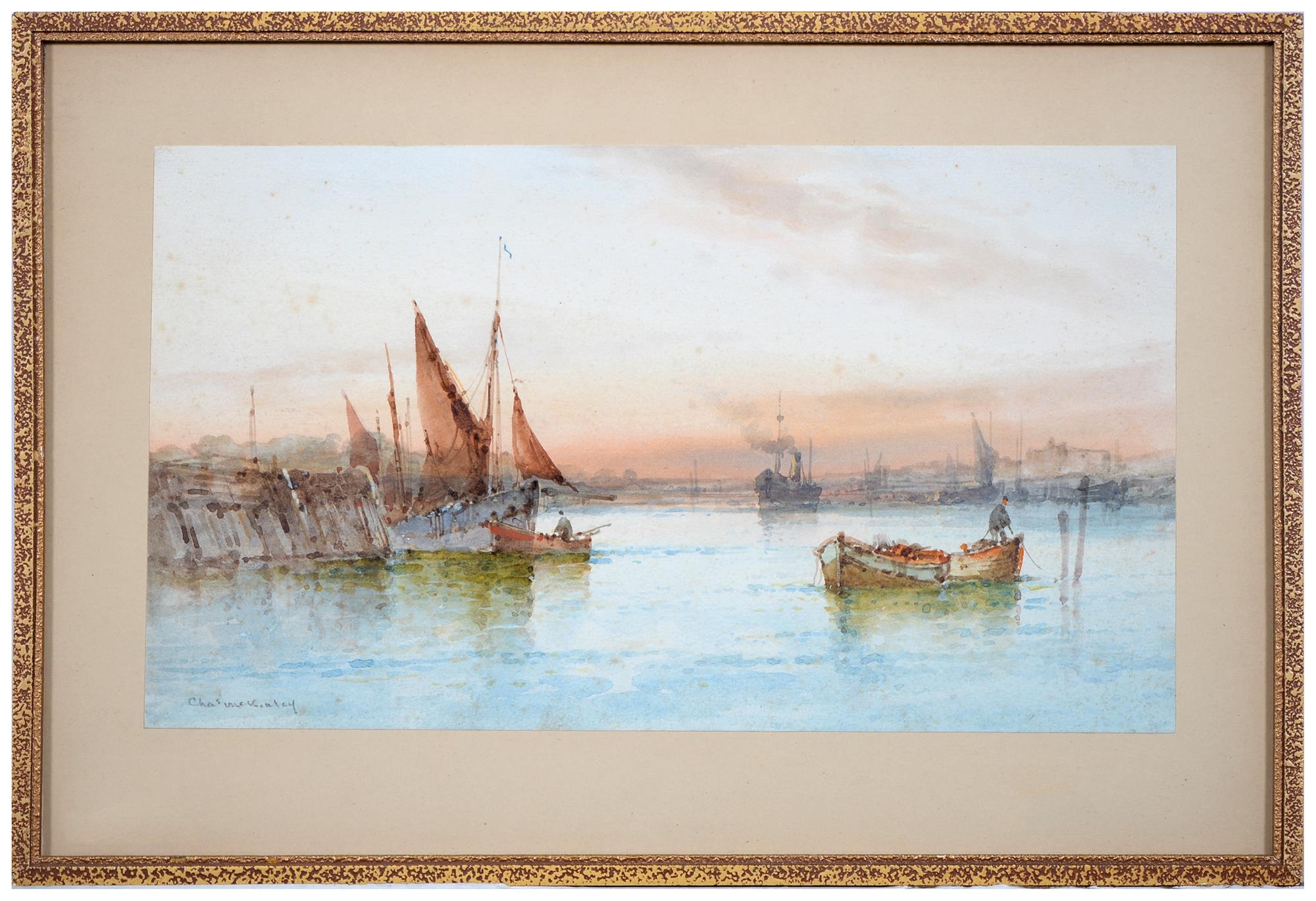 Charles McKinley - Harbour Scenes at Sunrise and Sunset, a pair, both signed, watercolours, 17 x - Image 2 of 6