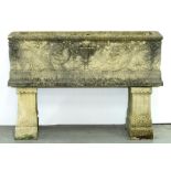 A reconstituted stone garden trough, on fluted pedestal, 80cm h; 38 x 115cm General good, no