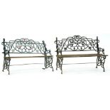 A Rope and Foliage pattern cast iron garden seat, first half 20th c, black painted, 122cm l and