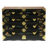A South East Asian lacquer chest of drawers, with stamped giltmetal mounts and butterfly handles,