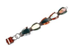A hardstone panel bracelet, the hardstones include bloodstone, banded agate and more,