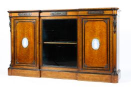 A Victorian walnut veneered side cabinet in the manner of Lamb of Manchester,