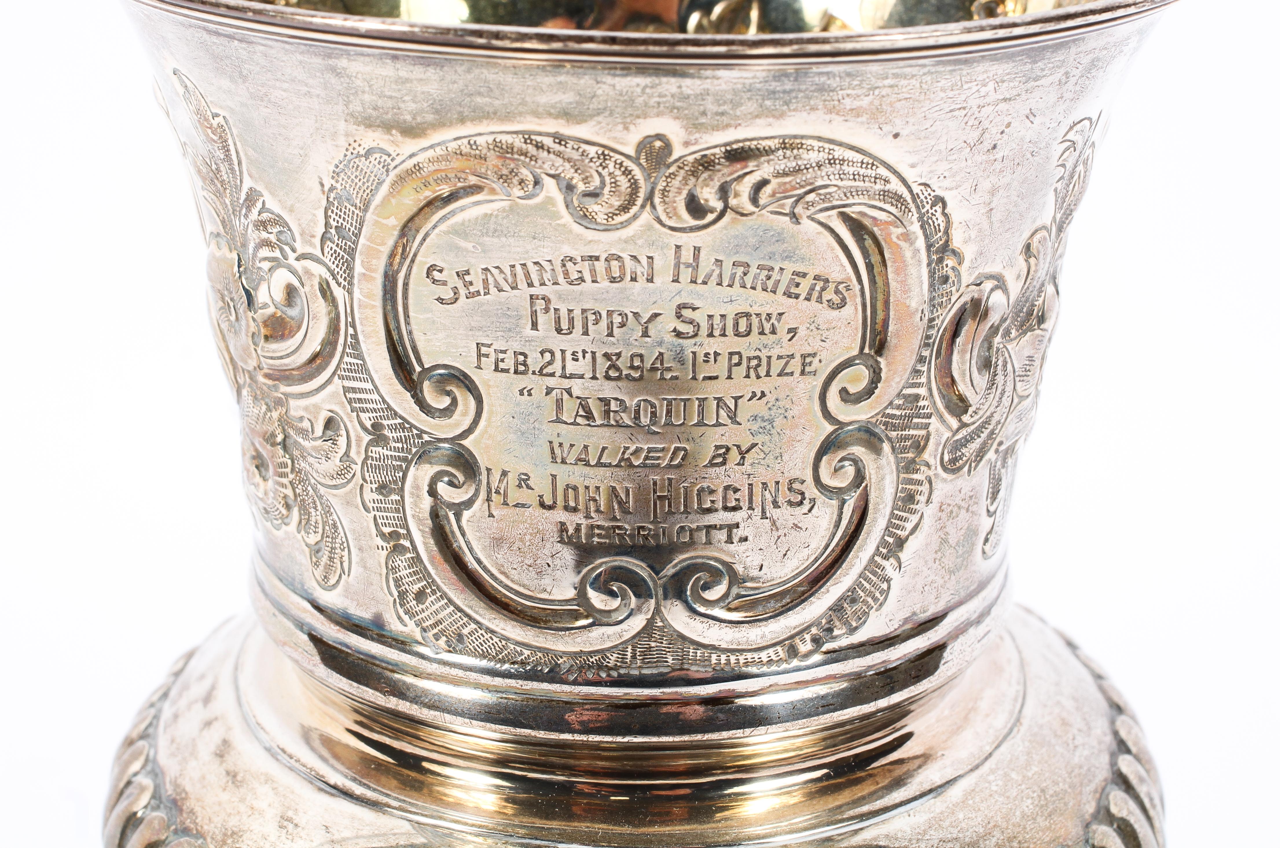 A William IV silver trophy of urn form, with repousse decorated floral sprays, over gadroons, - Image 2 of 3