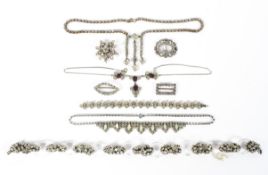 A selection of white metal costume jewellery