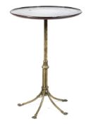 A wine table with brass base, the brass base 19th century with replacement wooden top,