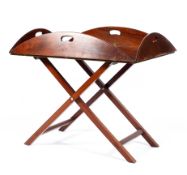 A Georgian style mahogany folding butler's tray on stand, 20th century,
