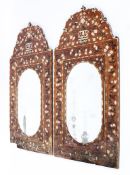 A pair of Continental marquetry inlaid arched rectangular mirrors, 20th century,