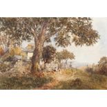 WH Wileys (Late 19th Century), figures before a cottage in woodland, watercolour,