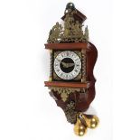 A Dutch brass and oak mounted wall clock, 20th century,