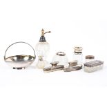 A selection of silver and white metal wares including: a silver mounted match striker and atomizer