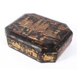 Late 19th century Chinoiserie laquered gaming box, of octagonal section,