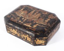 Late 19th century Chinoiserie laquered gaming box, of octagonal section,