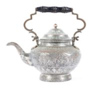A white metal Persian teapot and cover, probably Iranian, late 19th/early 20th century,