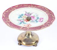 A Continental porcelain gilt-metal mounted cake stand, late 19th/early 20th century,