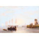 Dutch School, late 19th century, seascape with figures on boats, oil on board,