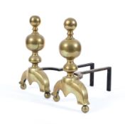 A pair of 19th century brass and iron fire dogs,