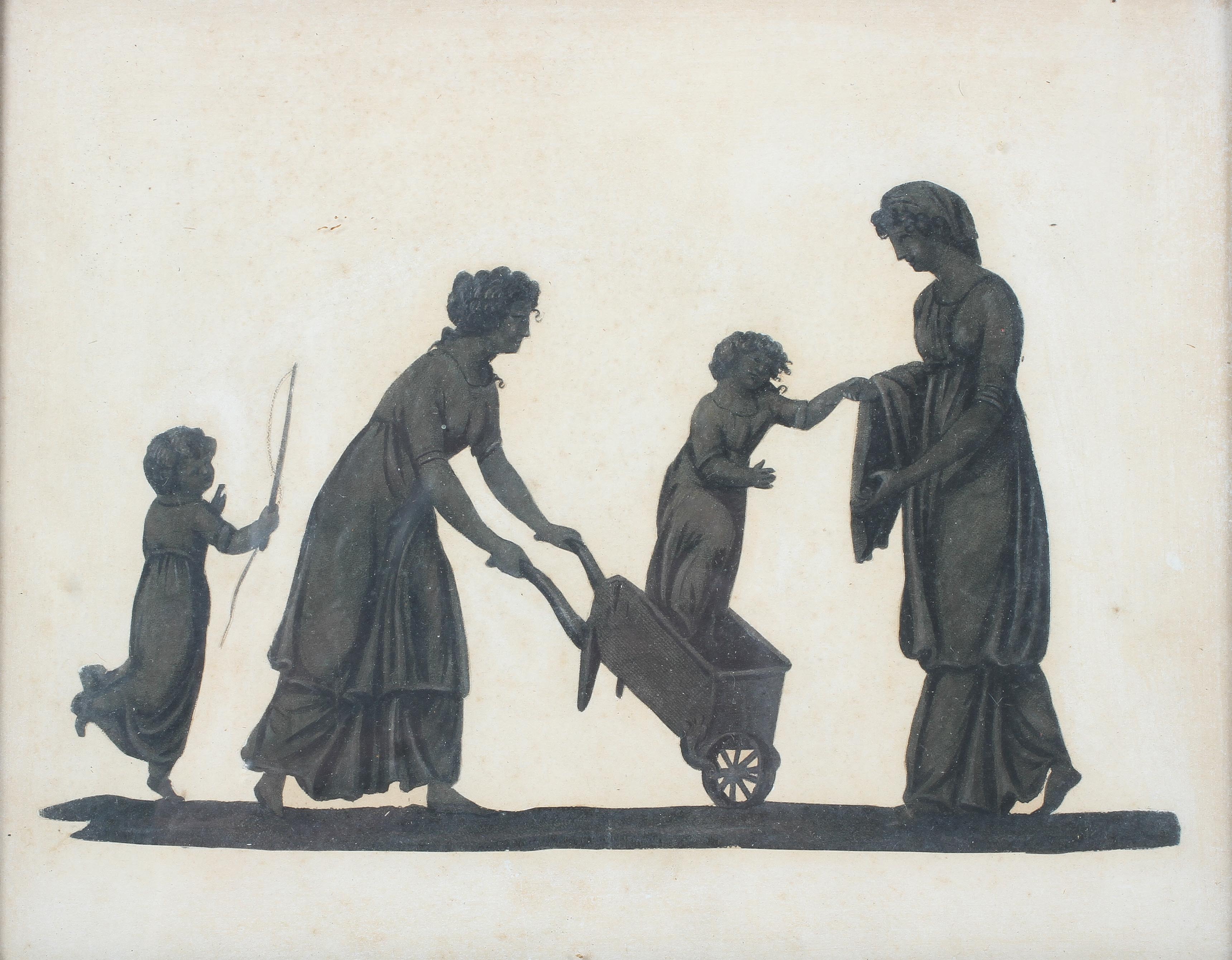 A pair of 19th century silhouttes of women and children in Regency dress - Image 2 of 3