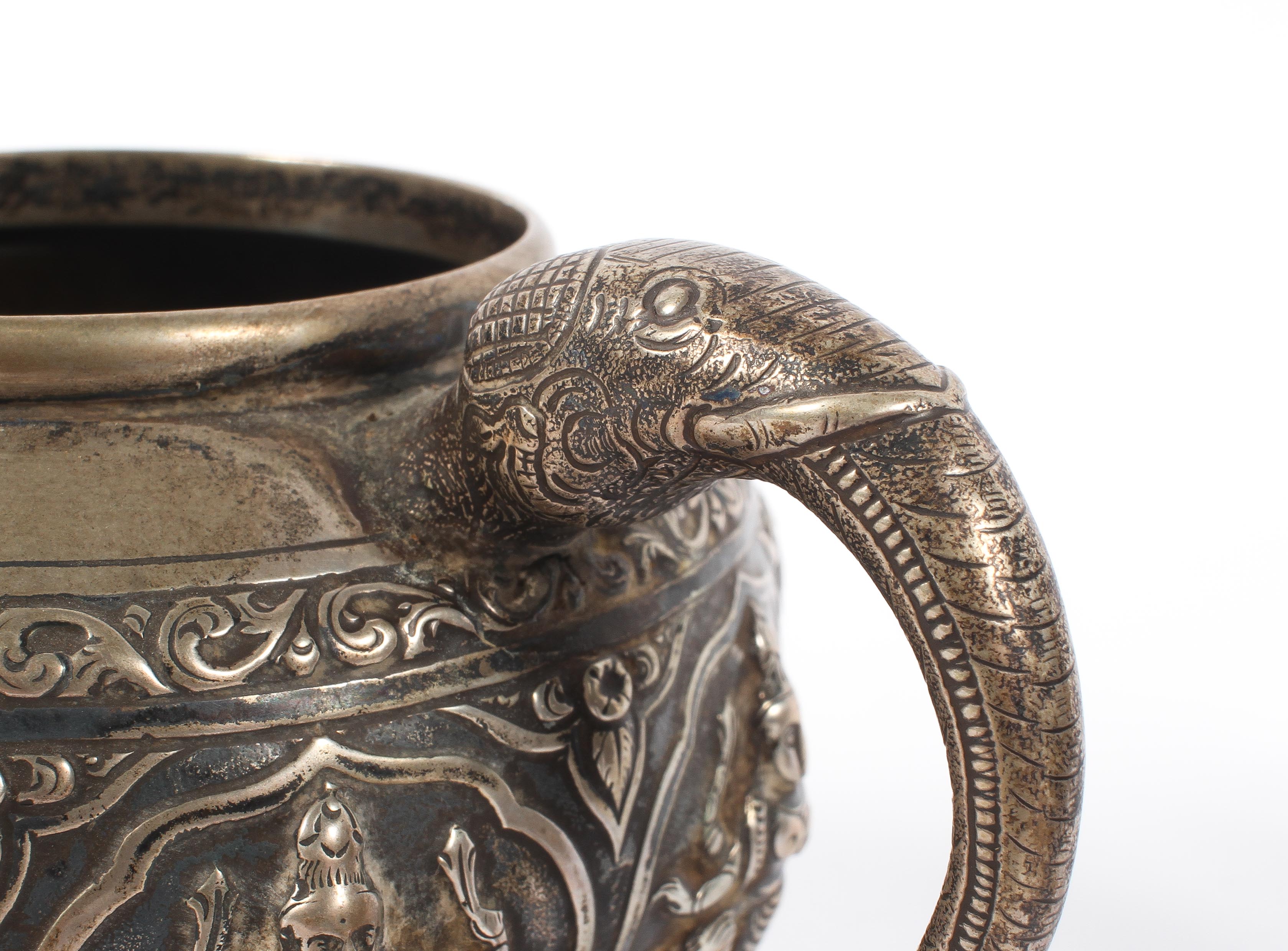 An early 20th century Indian white metal teapot with matching sugar bowl, - Image 3 of 3