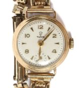 A vintage 9ct gold cased ladies Tudor cocktail watch on rolled gold strap,