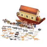 A Vintage painted pine Noah's Ark toy and animals, early 20th century,
