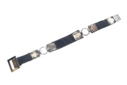 A 19th century silver and leather mounted dog collar, hallmarked London, maker's marks TJ,