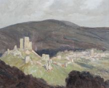 Philip Gregory Needell (1886-1974), Evening Light at Corfe Castle, oil on paper,