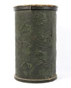 A Leatho embossed cylindrical hat box and cover, decorated with Art Nouveau flowers,