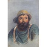 20th Century School, portrait of a fisherman in 19th century attire, oil on canvas, unsigned,