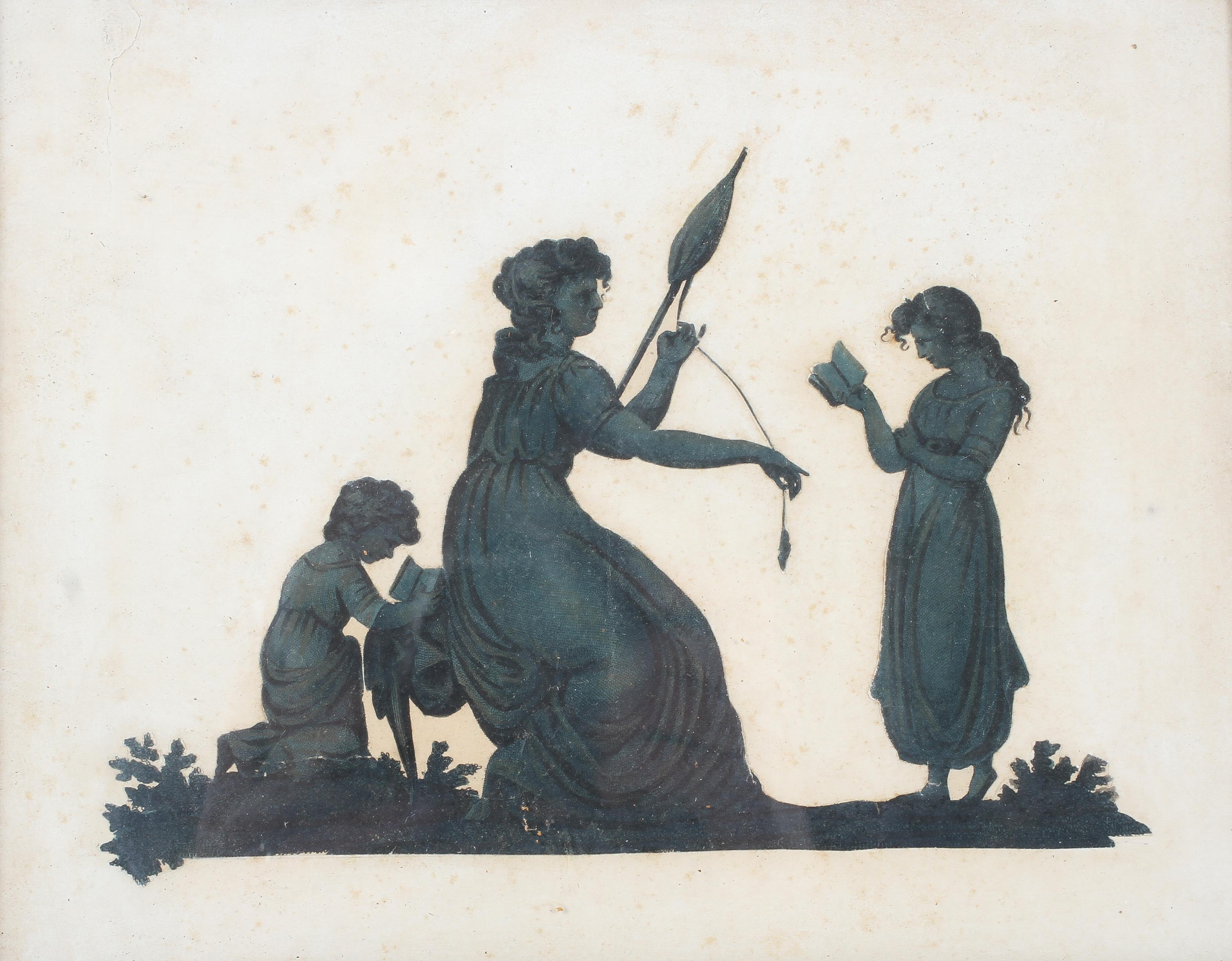 A pair of 19th century silhouttes of women and children in Regency dress - Image 3 of 3