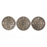 Three Victorian silver double Florin's, two dated 1889, the third 1887,